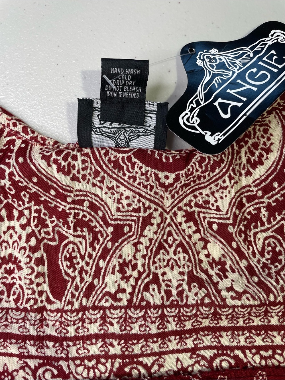 NWT Angie Women's 1X Boho Paisley Printed Bell-Sleeve Maroon Dress Festival - Picture 7 of 7